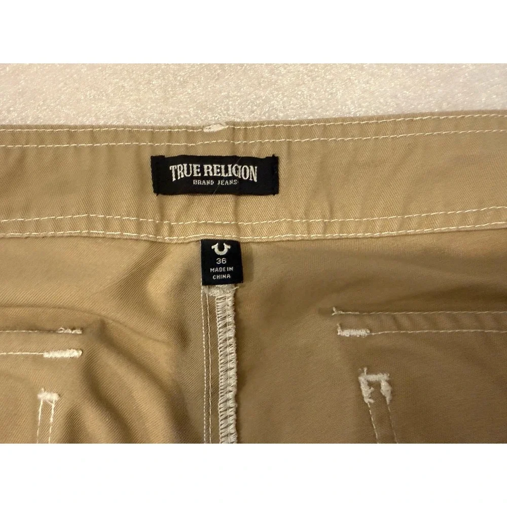 True Religion Men's Travertine Tan Baggy Wide‎ Leg Classic Cargo Pants Size 36